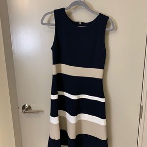 Tommy Hilfiger Navy, White & Beige Asymmetrical Stripe Dress